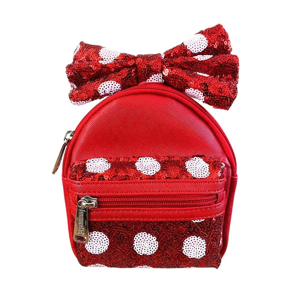 Disney Parks Loungefly Minnie Mouse Red Bow Sequin Polka Dot Wristlet Bag